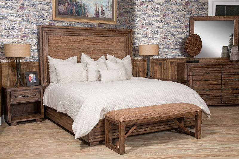 Aico Carrollton Queen Panel Bed with Fabric Insert in Rustic Ranch - Furniture Now (CA)