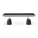 AICO Furniture Carmela Pedestal Dining Table in Glossy Charcoal Sand - Furniture Now (CA)