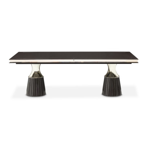 AICO Furniture Carmela Pedestal Dining Table in Glossy Charcoal Sand - Furniture Now (CA)