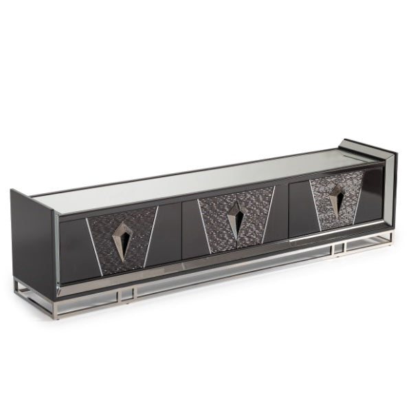 AICO Furniture Carmela Media Cabinet in Glossy Charcoal Sand - Furniture Now (CA)