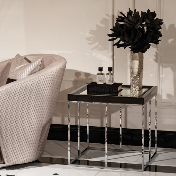 AICO Furniture Carmela End Table in Glossy Charcoal Sand - Furniture Now (CA)