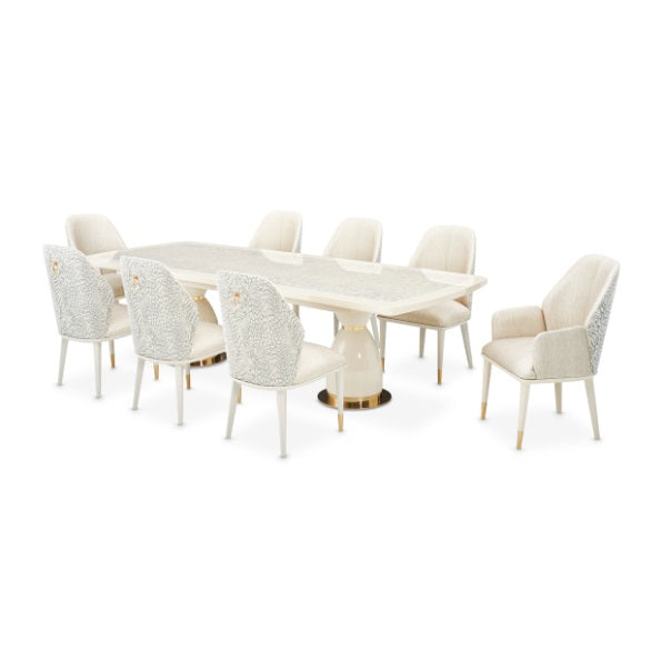 AICO Furniture Lisbon Double Pedestal Dining Table in Silken Matte Cream - Furniture Now (CA)