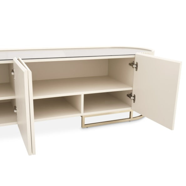 AICO Furniture Lisbon Media Cabinet in Silken Cream Bronze - Furniture Now (CA)