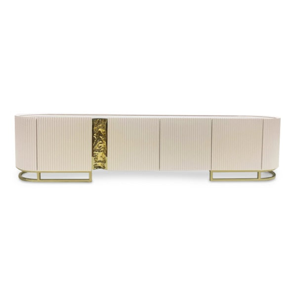 AICO Furniture Lisbon Media Cabinet in Silken Cream Bronze - Furniture Now (CA)