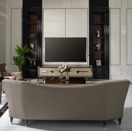 AICO Lousanne Media Cabinet in Glossy Mocha Sand - Furniture Now (CA)