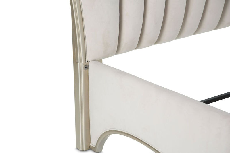 AICO London Place King Upholstered Panel Bed in Creamy Pearl - Furniture Now (CA)