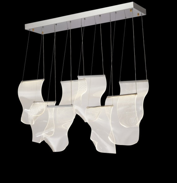 AICO Furniture Lighting Sheer Waves 8 Light Rectangular LED Chandelier with Gold Accent/Chrome - Furniture Now (CA)