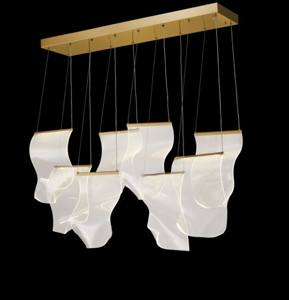 AICO Furniture Lighting Sheer Waves 8 Light Rectangular LED Chandelier in Champagne - Furniture Now (CA)