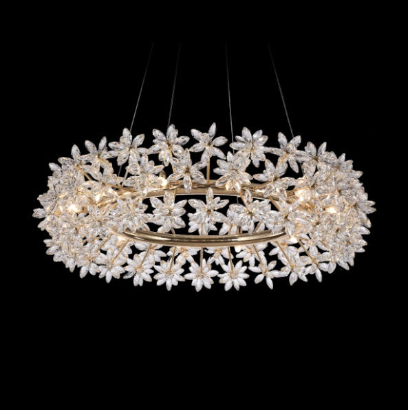 AICO Furniture Lighting Bouquet 12 Light Oblong Chandelier in Gold - Furniture Now (CA)