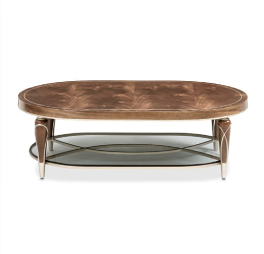 AICO Villa Cherie Oval Cocktail Table in Hazelnut - Furniture Now (CA)