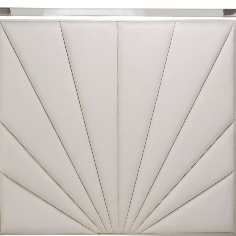 AICO Penthouse/Lanterna King Canopy Channel Tufted Upholstered Bed in Silver Mist - Furniture Now (CA)