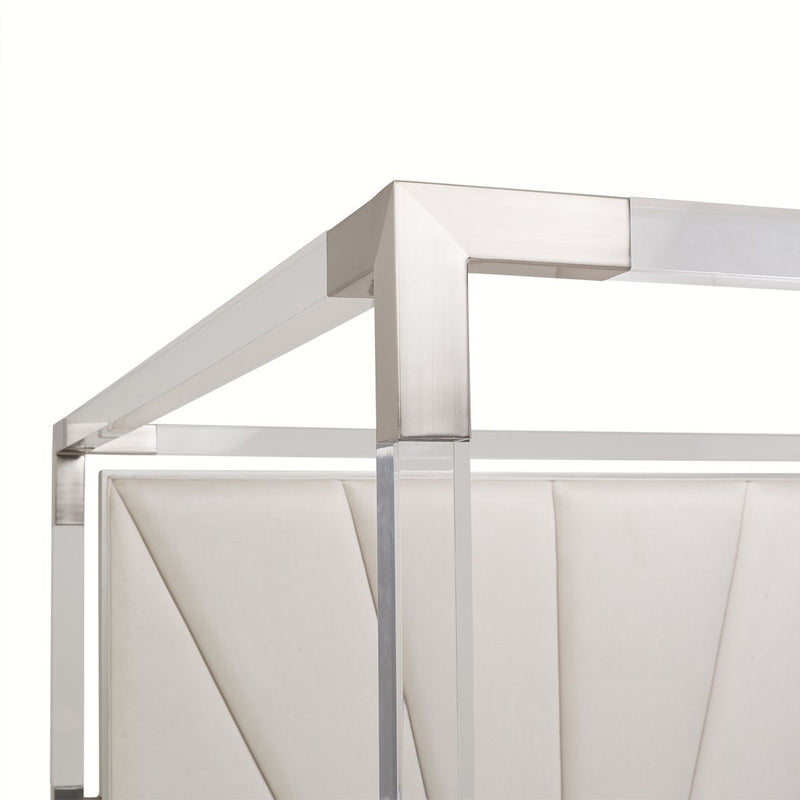 AICO Penthouse/Lanterna King Canopy Channel Tufted Upholstered Bed in Silver Mist - Furniture Now (CA)