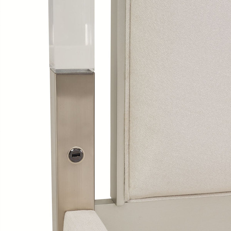 AICO Penthouse/Lanterna King Canopy Channel Tufted Upholstered Bed in Silver Mist - Furniture Now (CA)