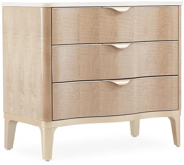AICO Malibu Crest 3 Drawer Nightstand in Blush - Furniture Now (CA)