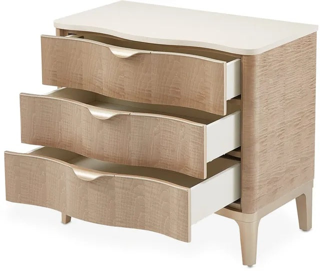 AICO Malibu Crest 3 Drawer Nightstand in Blush - Furniture Now (CA)