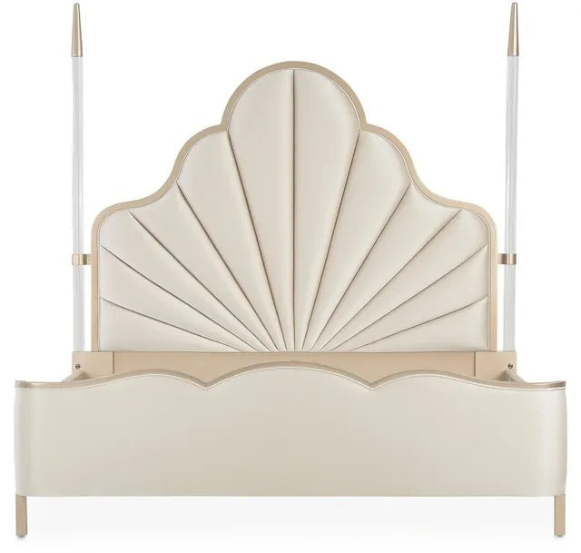 AICO Malibu Crest Queen Scalloped Poster Bed in Chardonnay - Furniture Now (CA)