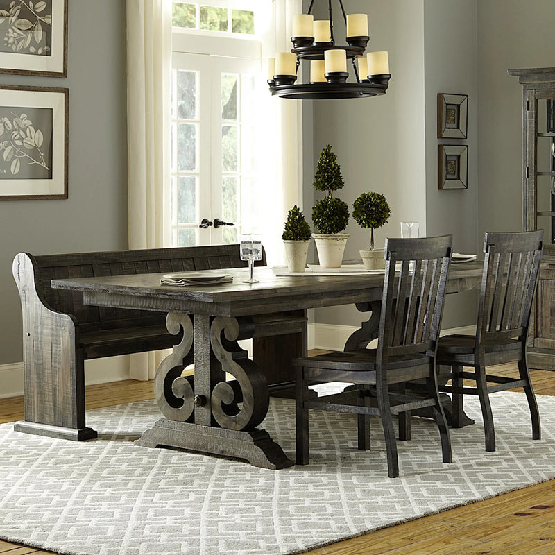 Transitional Four Piece Weathered Gray Dining Set with Butterfly Extension and Bench