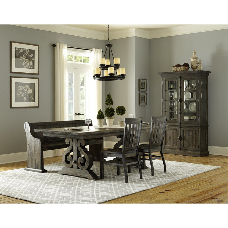 Transitional Four Piece Weathered Gray Dining Set with Butterfly Extension and Bench