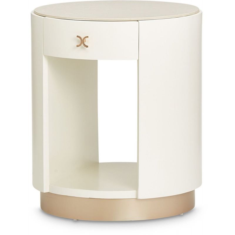 AICO La Rachelle Round End Table w/ Marble Top in Medium Champagne - Furniture Now (CA)