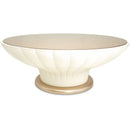 AICO La Rachelle Round Scalloped Cocktail Table with Glass in Medium Champagne - Furniture Now (CA)