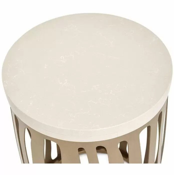 AICO La Rachelle Round Chair Side Table w/ Metal Base in Medium Champagne - Furniture Now (CA)