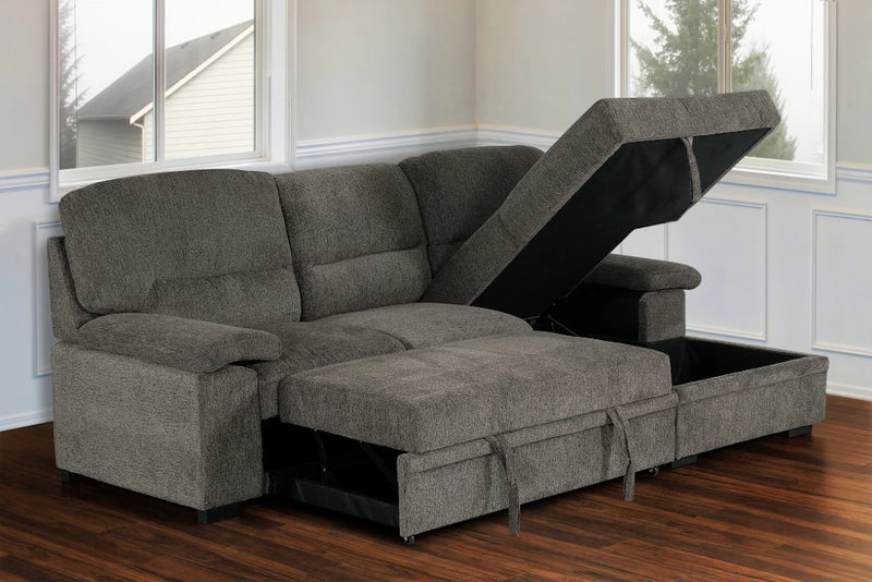 Tessaro Charcoal Sleeper Sectional w/ Popup Storage Chaise by Primo International