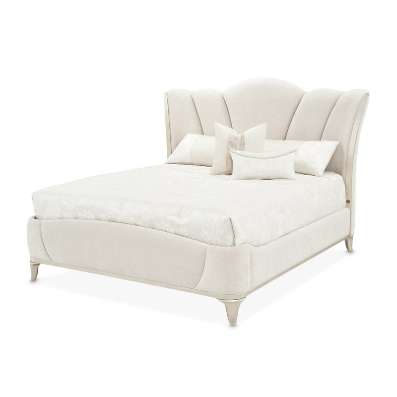 AICO Furniture La Marisia King Upholstered Platform Bed in Creamy Pearl - Furniture Now (CA)